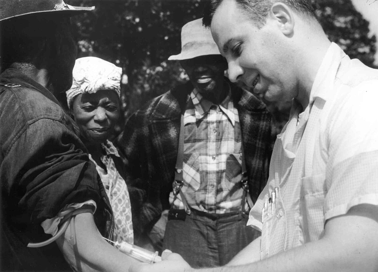 A blood draw during the US Public Health Service study at Tuskegee, 1932&ndash;1972, conducted by credentialed professionals following approved protocols.