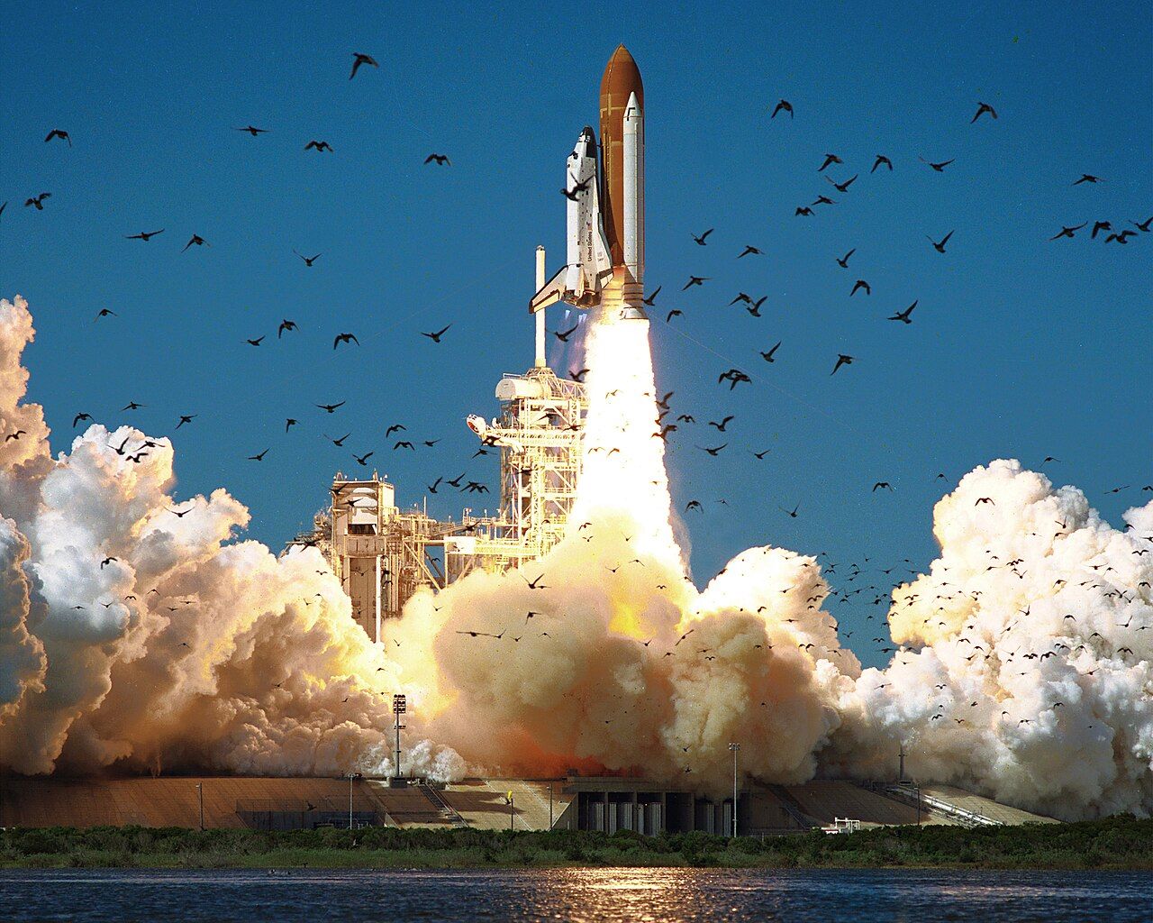 Challenger clears the tower on 28 January 1986; engineers had argued the night before that the O-ring seals were untested at that morning’s temperature.