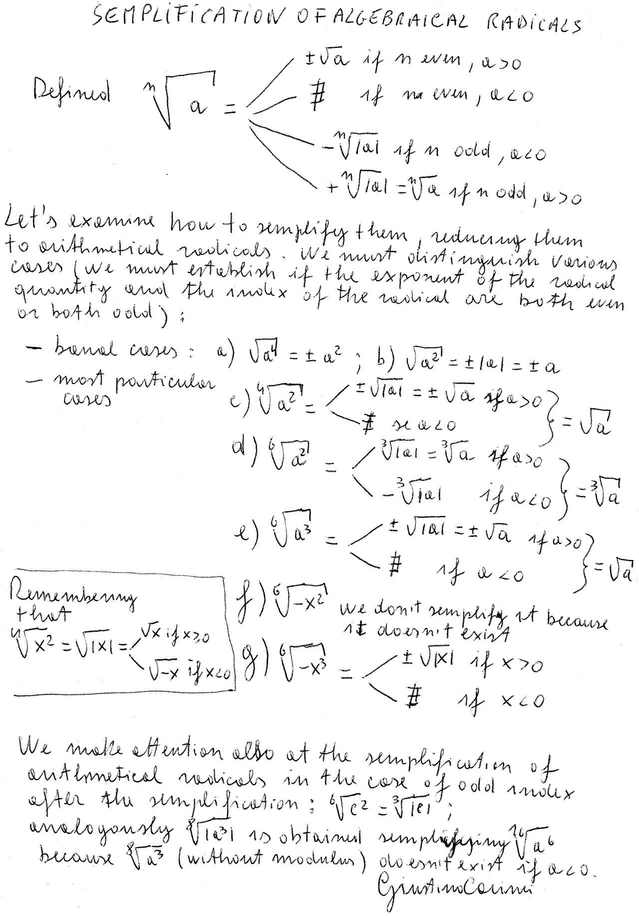 Worked simplification of algebraic radical expressions