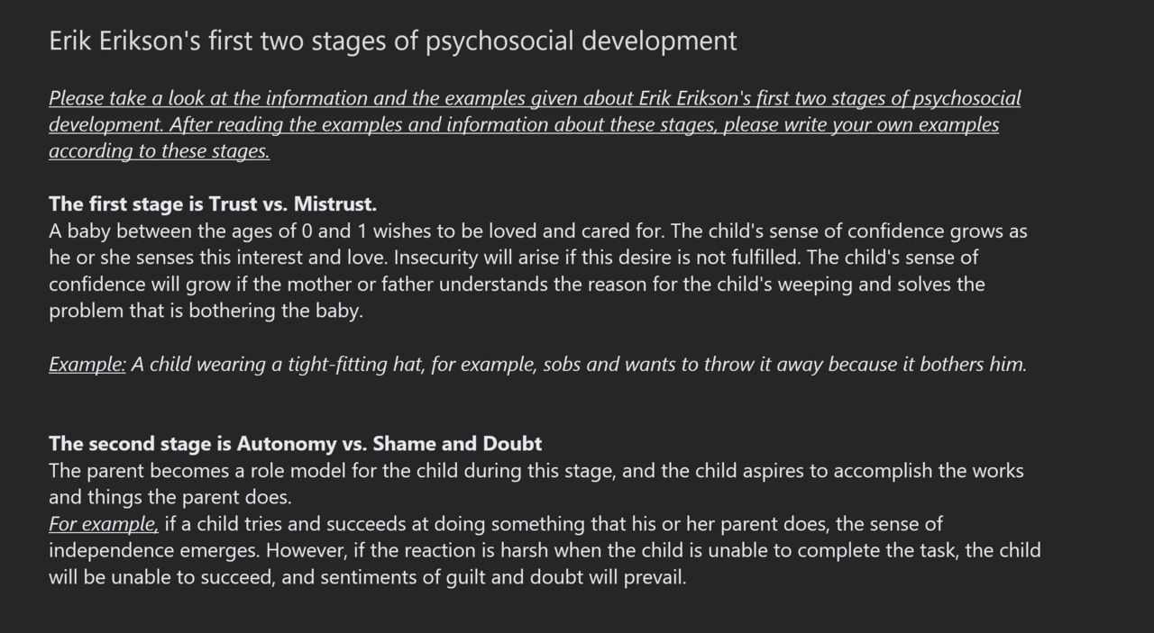 Diagram of Erikson's early psychosocial stages