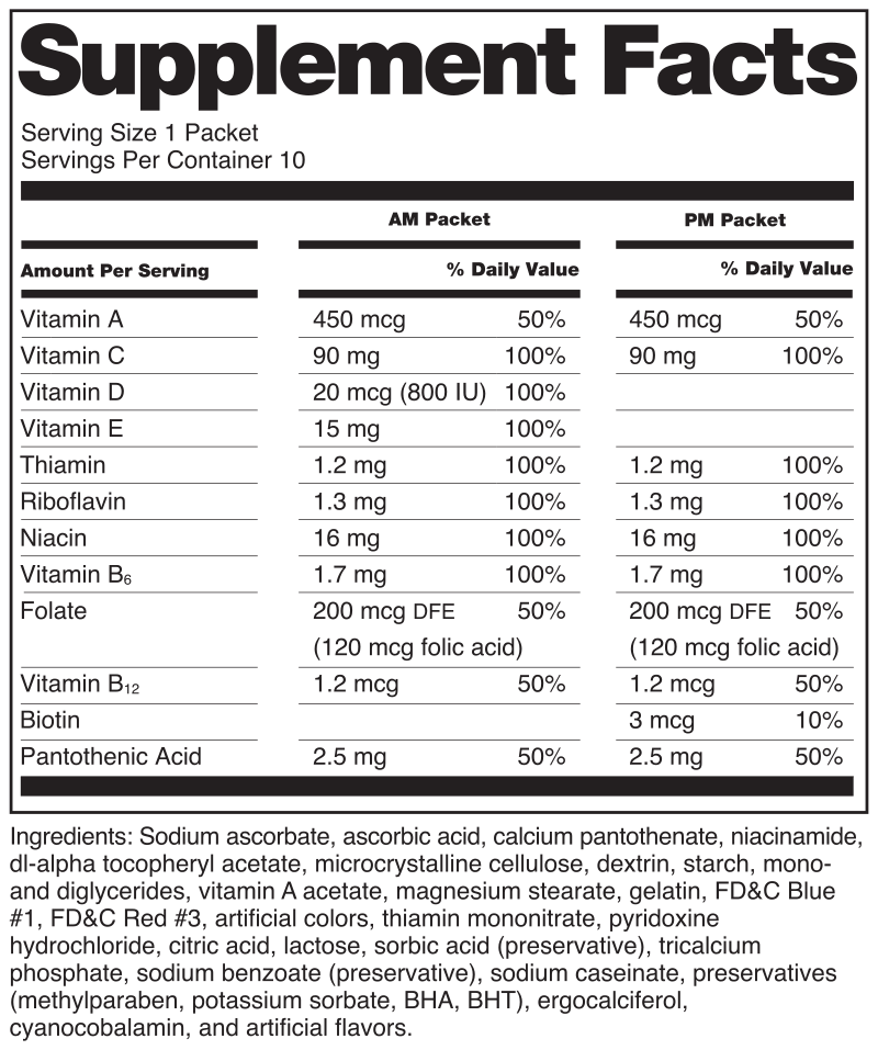 A United States Supplement Facts panel showing serving size, amount per serving, and percent Daily Value