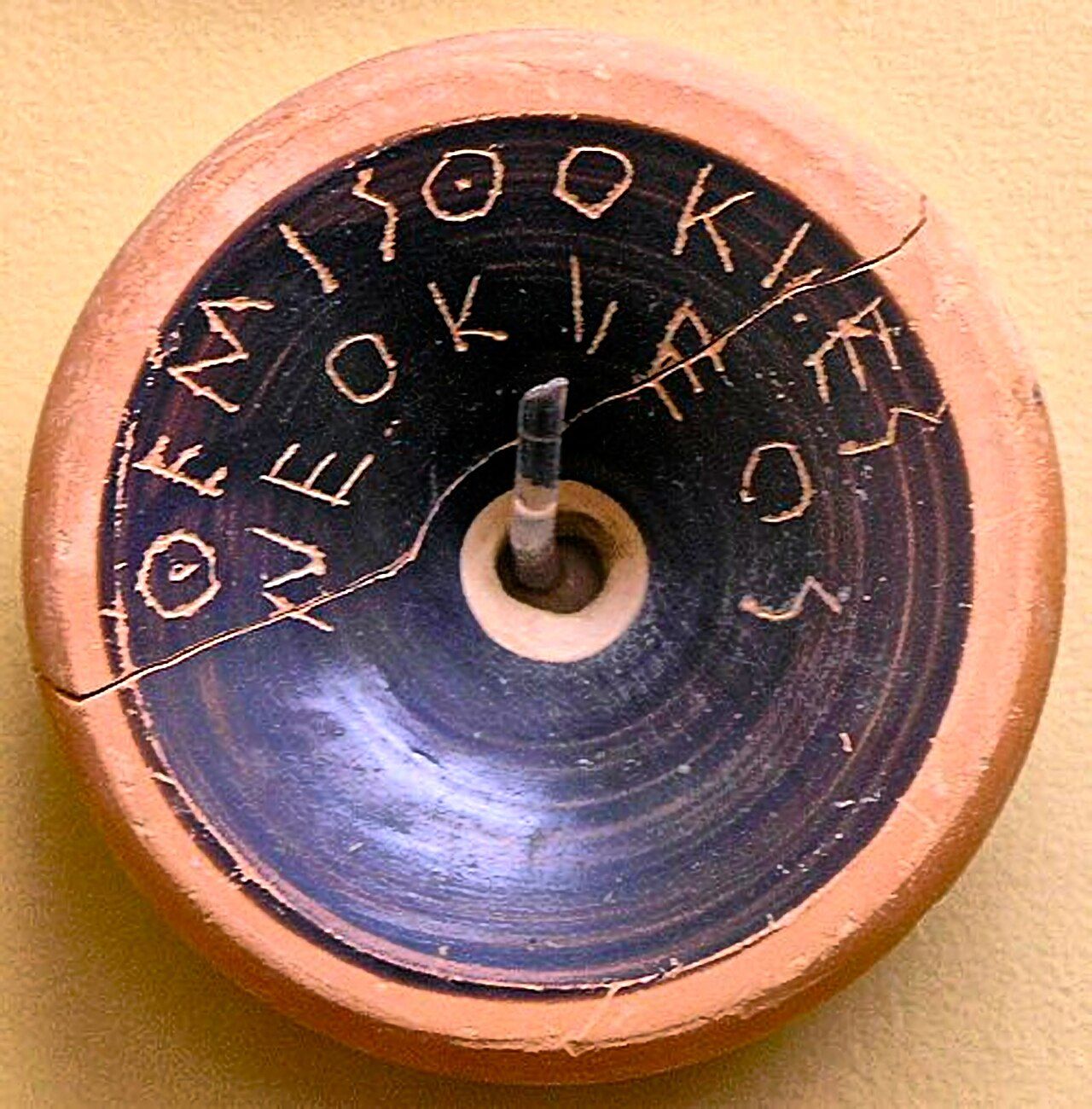 Ostraka from the Athenian Agora bearing the scratched names of Themistocles, Aristides and other politicians proposed for ten-year exile.